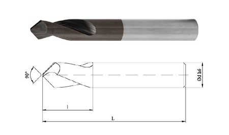 Zestaw nawiertaki 90° VHM, Z=2, do stali i żeliwa - KIT THD209-FN