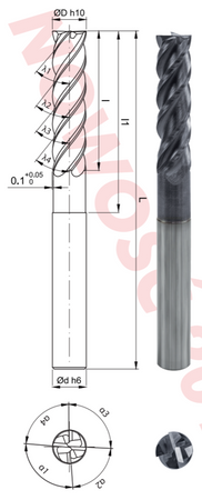 Zestaw frez walcowo-czołowy wydłużony, z nieregularnym podziałem ostrzy, VHM Z=4, do stali, żeliwa, inox - KIT THM955-TF